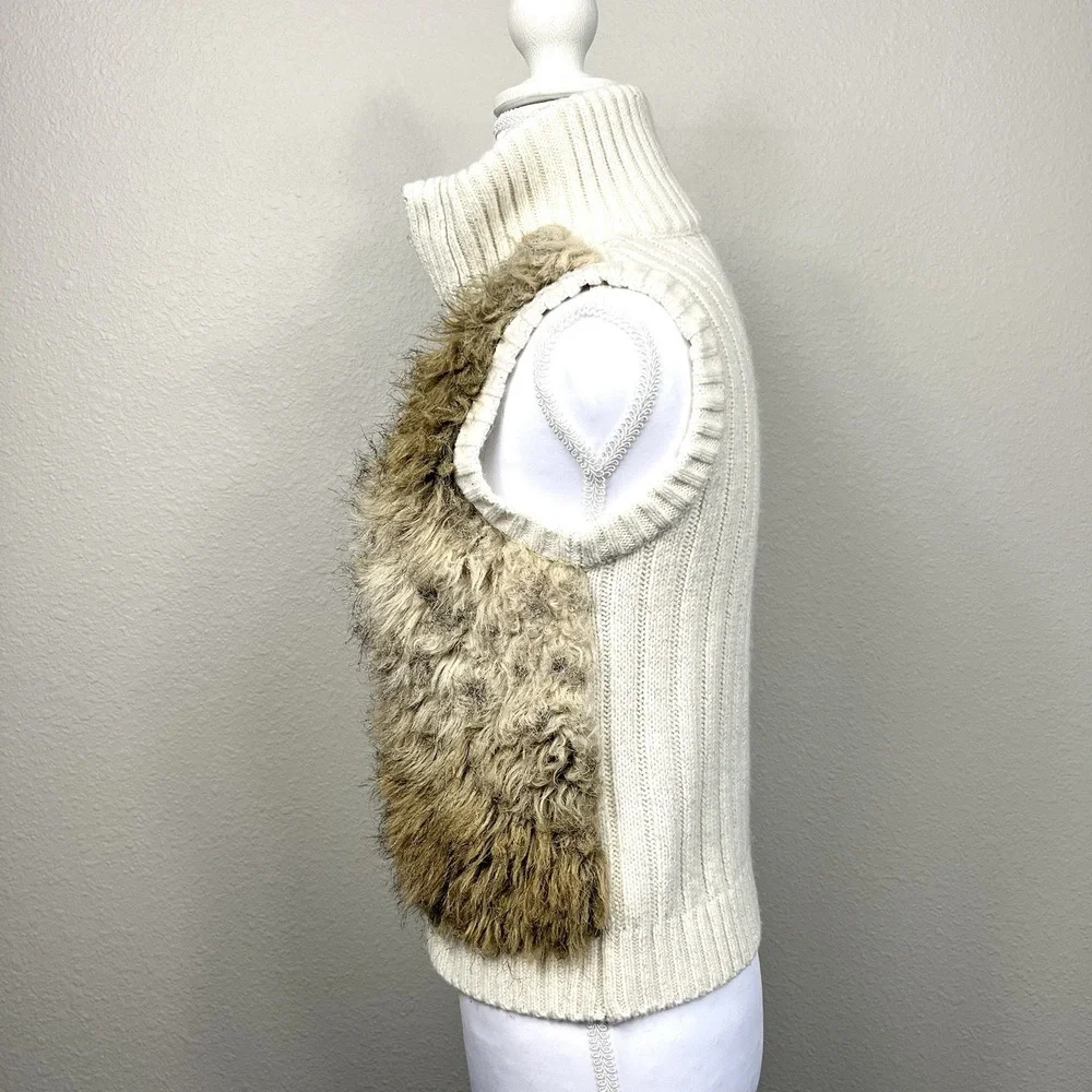 Justice Girls Faux Fur Sweater Full Zip‎ Mock Vest Size 12 Cream Y2K Boho Shaggy